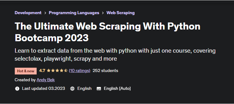 [Udemy] Лучший веб-скрейпинг с Python Bootcamp 2023 (Andy Bek, Энди Бек)