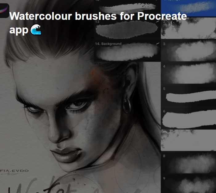[sofia.evdo] Watercolour brushes for Procreate. Набор акварельных кистей для procreate (София Евдокимова)