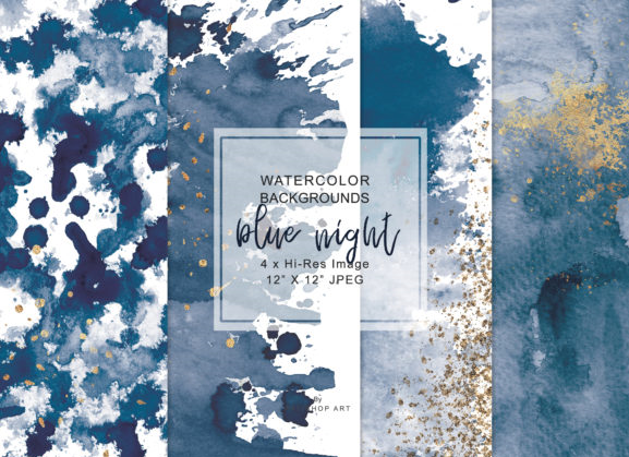 [Creativefabrica] Navy Blue & Gold Washes Background Set