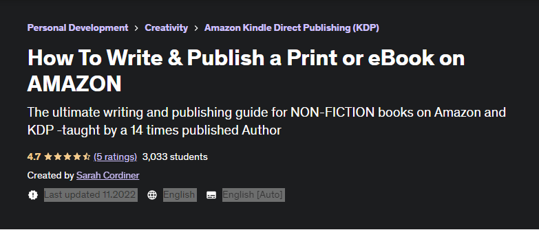 [Udemy] Как написать и опубликовать печатную или электронную книгу на AMAZON (Sarah Cordiner, Сара Кординер)