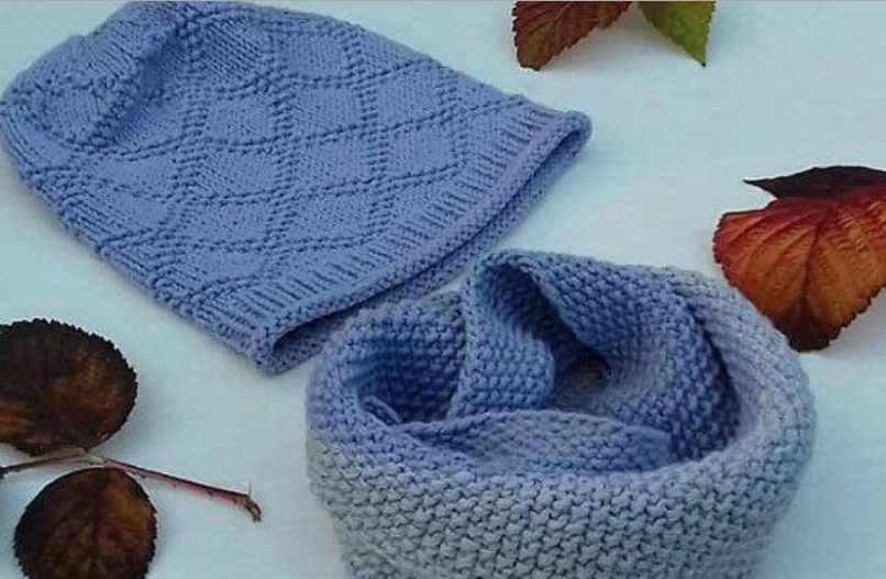 Шапка Ромбики и снуд мелким жемчужным узором (Рамиля Зиатдинова)