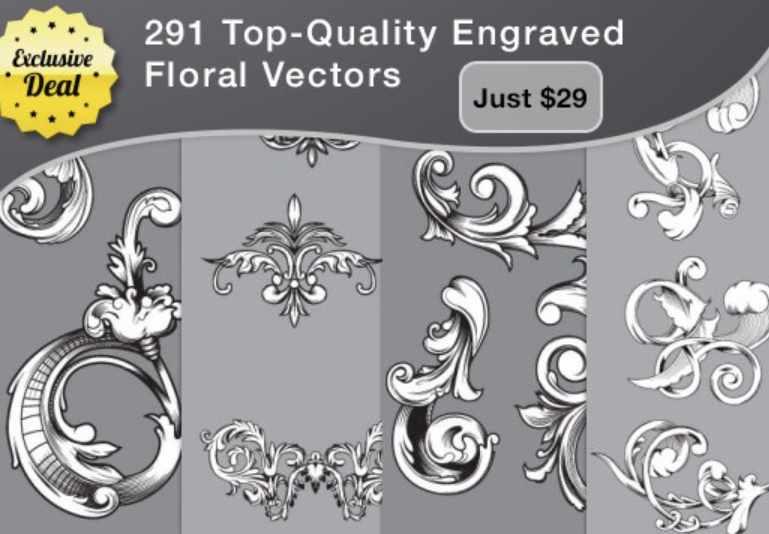 [inkydeals] 291 цветочных гравировок