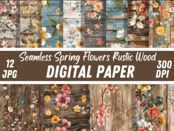 [Creativefabrica] Spring Flowers Rustic Wooden Backgrounds