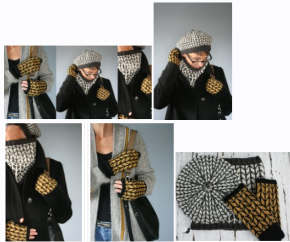 [Вяжи.ру] Комплект вязаных аксессуаров Editha. Берет, митенки и коул Editha