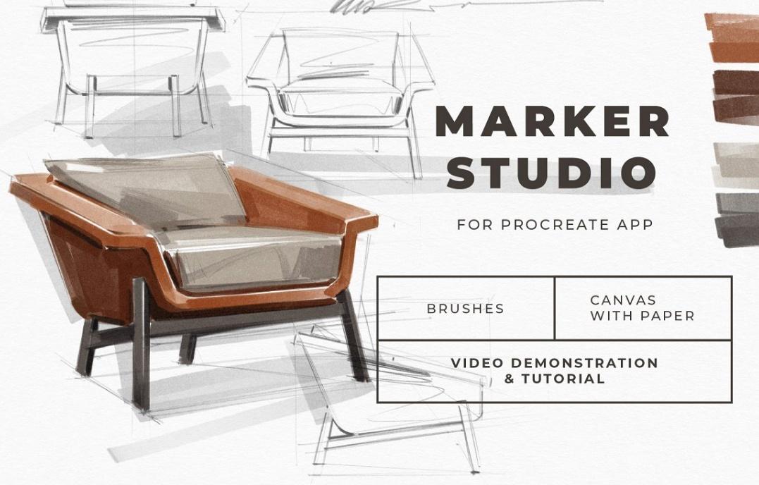 [creativemarket] Кисти в виде реалистичных маркеров для Procreate / Realistic Procreate Marker Kit (Katsia Jazwinska), фото 1 из 1.