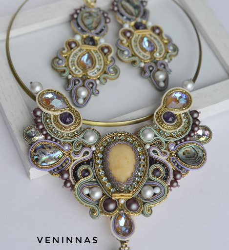 [Ярмарка Мастеров] Сутажная Вышивка. Колье + серьги (VeninnaS)