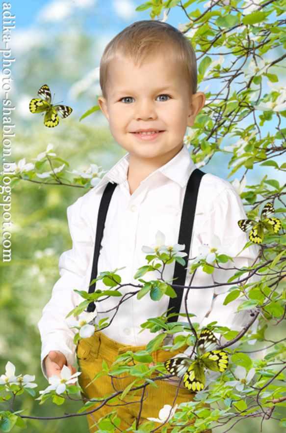 Весенний фотошаблон в PSD Весна белые цветы (Adika)