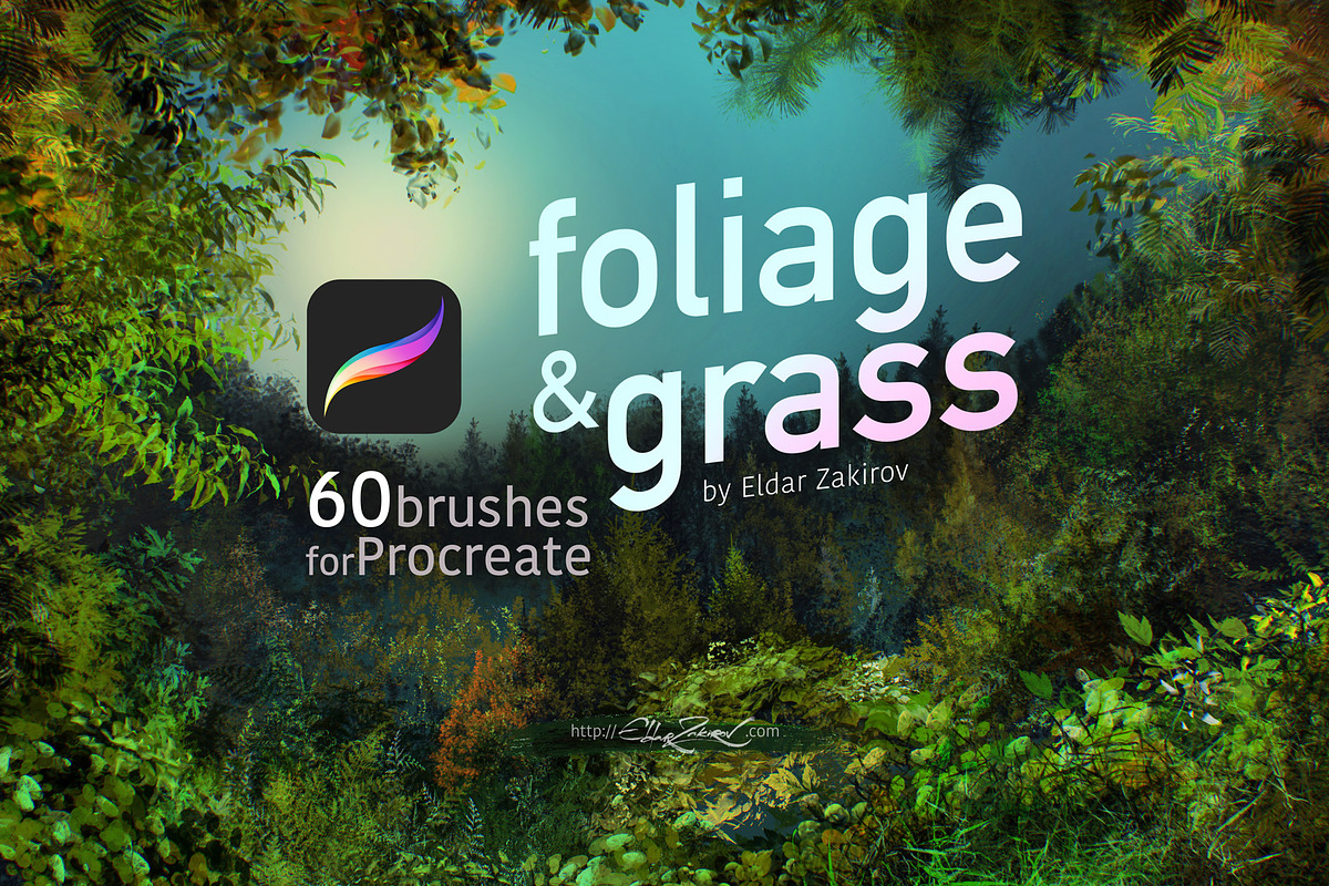 [CreativeMarket] 60 Foliage & Grass Procreate brushes (Eldar Zakirov's)