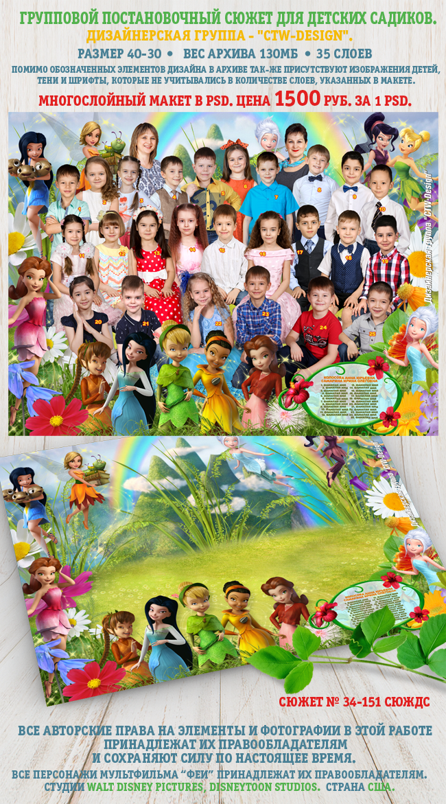 [ctw-design] Многослойный групповой постановочный сюжет № 34-151 СЮЖДС Коллаж для детских садиков Феи (Шерханская тигрица)