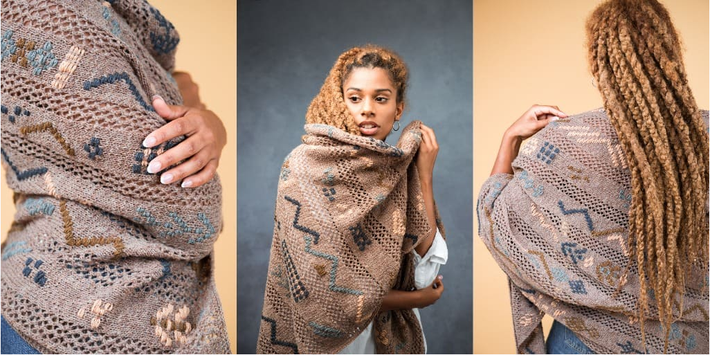 [Вяжи.ру] Шаль с тканой интарсией Farah Shawl (Florence Spurling)