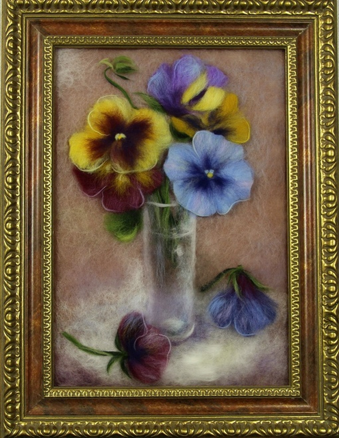 Шерстяная живопись. Анютины глазки (Яна Богданова)