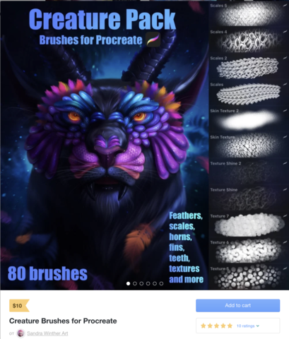 Creature Brushes for Procreate / Кисти для создания реальных и фантастических существ  (Sandra Winther)