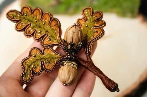 Мастер-класс по вышивке броши Жёлуди (Ксения Соболева)