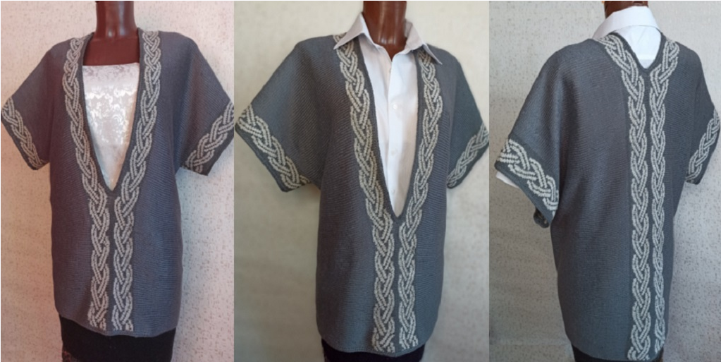 [Вяжи.ру] Жилет Kosu, связанный на однофонтурной машине