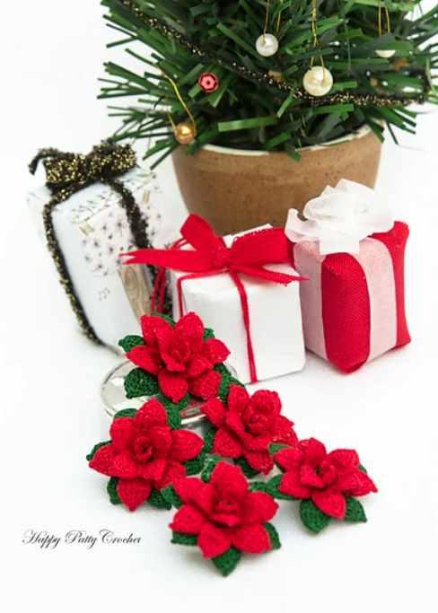 Mini Poinsettia Flower/Мини-цветок Пуансеттия (HappyPattyCrochet)