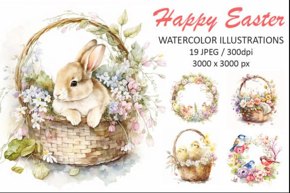 [Creativefabrica] Happy Easter Watercolor Illustrations