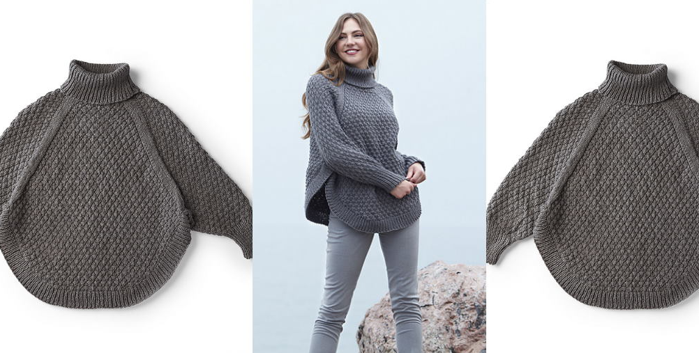 [Вяжи.ру] Пончо рельефным узором Diamond Texture, фото 1 из 1.