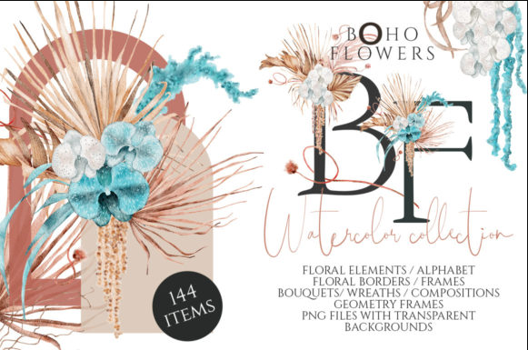 [Creativefabrica] Boho Flowers Watercolor Collection (EvgeniiasArt)