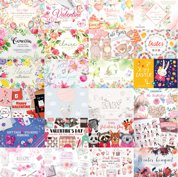 [TheHungryJPEG] The Spring Romance Bundle набор графики. Романтично весенний набор графики