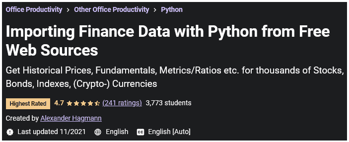 [Udemy] Импорт финансовых данных с помощью Python из бесплатных веб-источников (Alexander Hagmann, Александр Хагманн)
