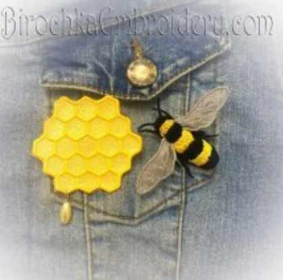 [Embroidery dreams] Пчела и Мёд броши ФСЛ Дизайны машинной вышивки (Birochka Embroidery)