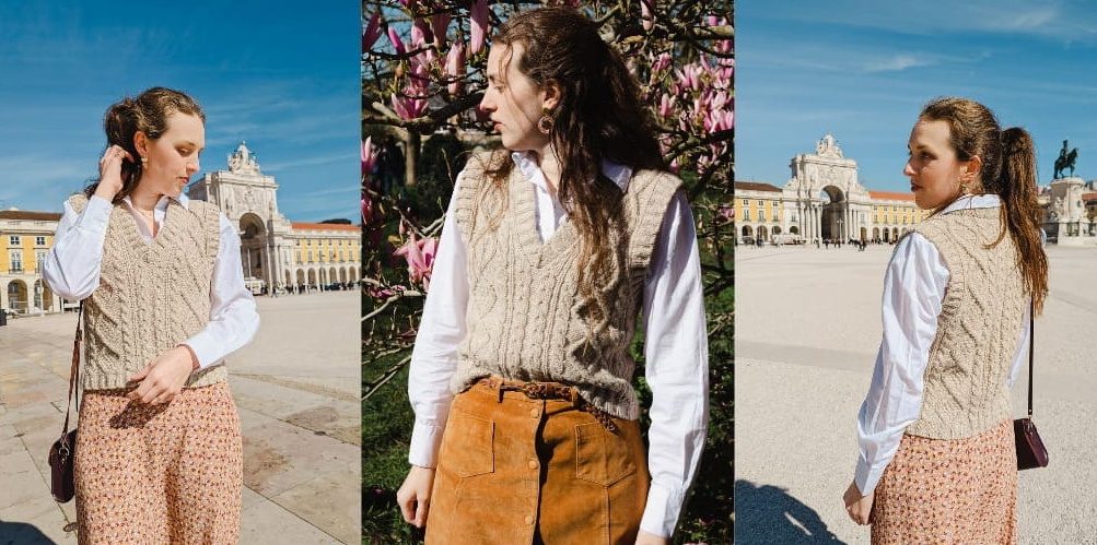 [Вяжи.ру] Вязаный жилет с косами Hayley Slipover (Iris H)