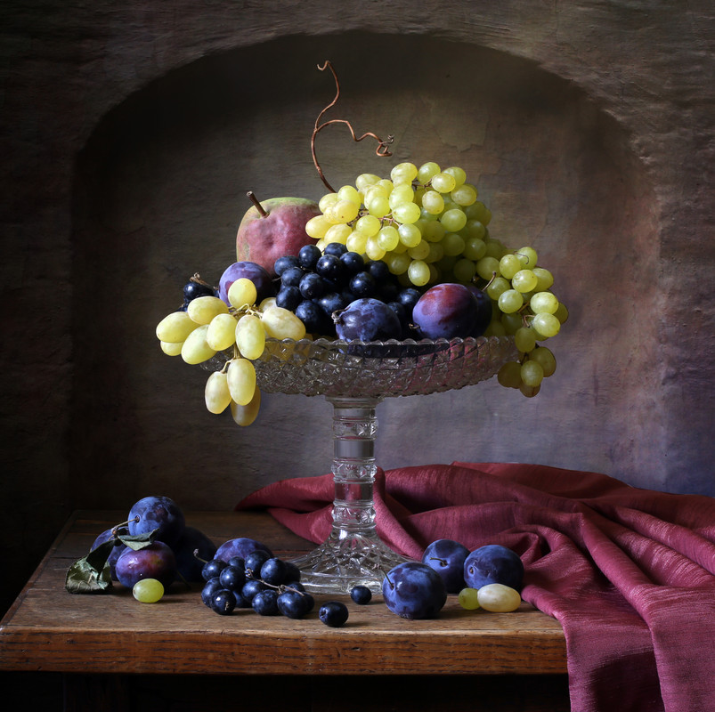 Голландский натюрморт в жидком масле. Натюрморт с виноградом и нишей (Надежда Ильина)