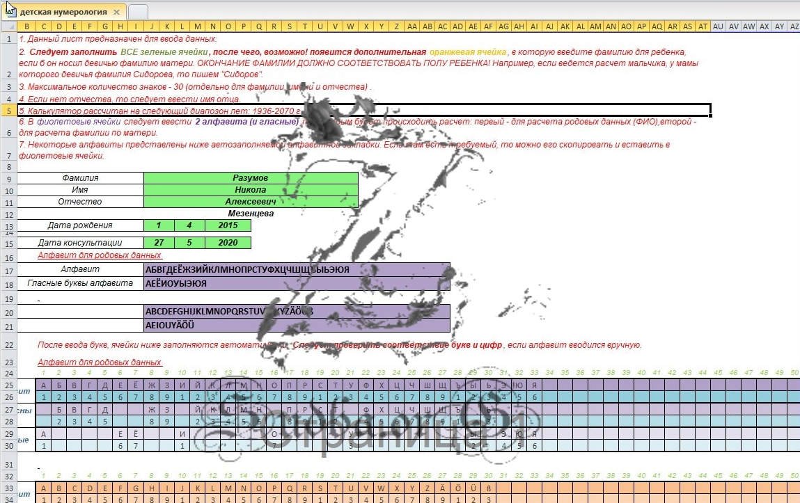 [Матрица судьбы] Программа расчета Детской Нумерологии (Айрэн По, Джули По)