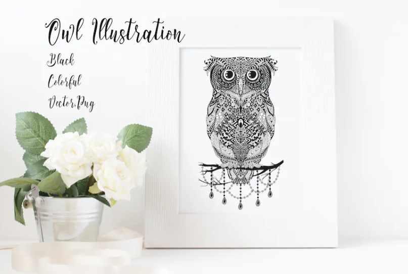 [Envato Market] Иллюстрация совы: черный и красочный
