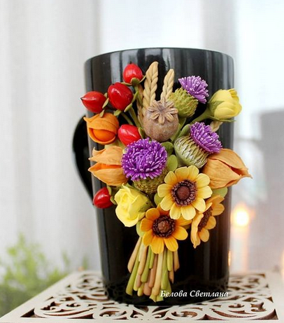 Мастер-класс по кружечке с букетом "На закате лета" (vseisgliny)