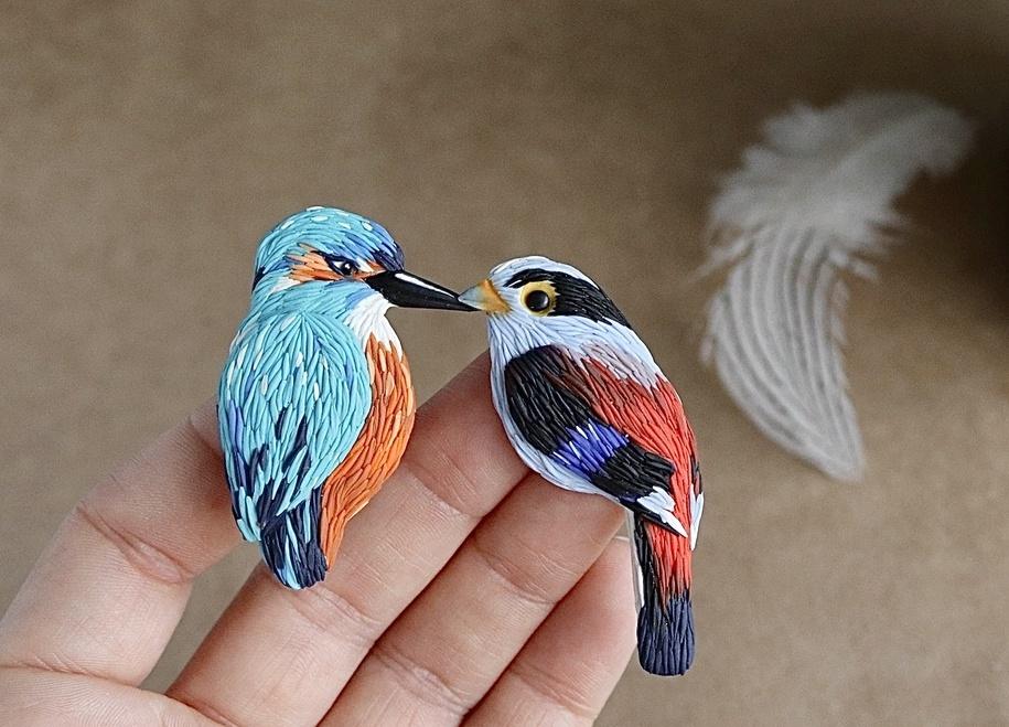 [Sweet Craft] Птицы. Зимородок, рогоклюв. Декор броши (Саша Вихарева)