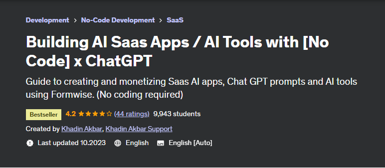 [Udemy] Разработка AI Saas приложений с помощью AI инструментов без кодинга ChatGPT (Khadin Akbar, Хадин Акбар)