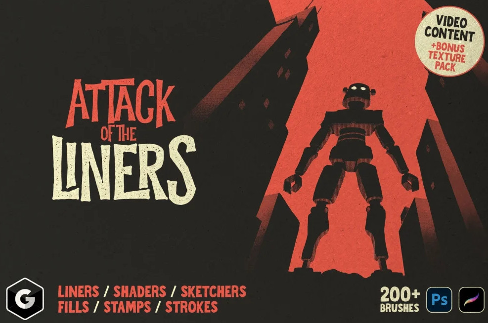 [DesignCuts] Attack Of The Liners - Photoshop And Procreate Brushes (Green Room Media)