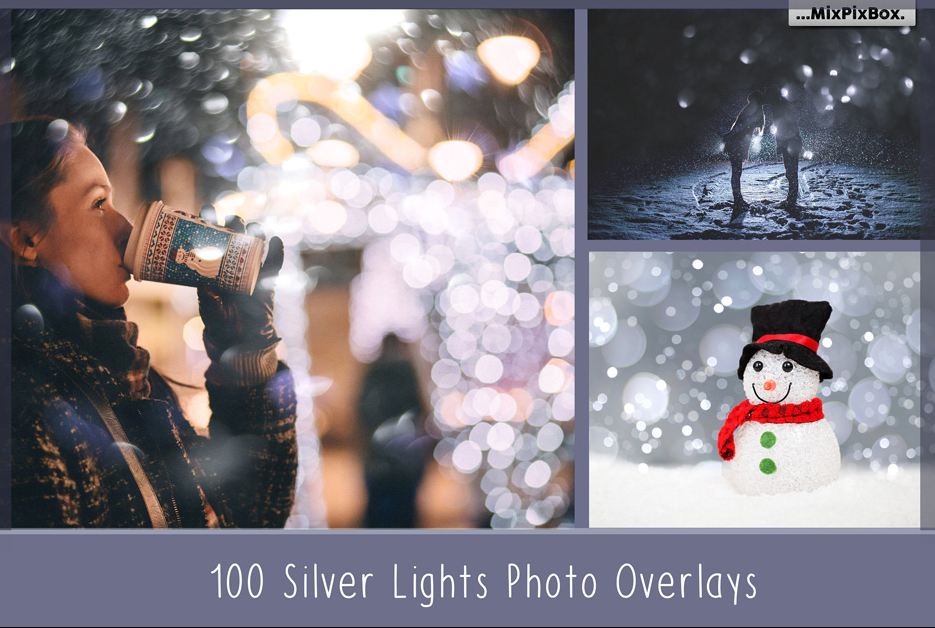 [Designcuts] 100 симпатичных серебристых наложений / 100 Silver Lights Photo Overlays
