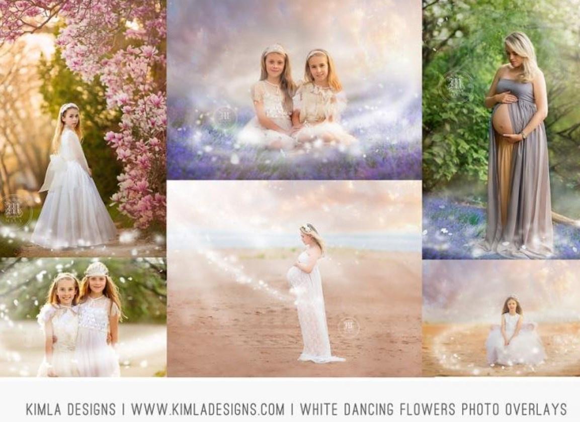 [Kimladesigns.com] Фотоналожения Белые Танцующие цветы / White Dancing Flowers Photo Overlays
