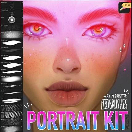 [Кисти] Портретный набор из 18 кистей + палитра кожи для приложения Procreate (Юлия Разумова)