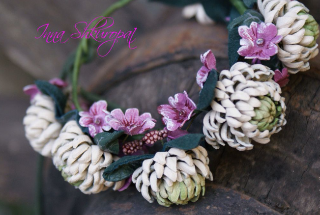 Видео мастер класс по цветам из кожи Клевер (Инна Шкуропат)