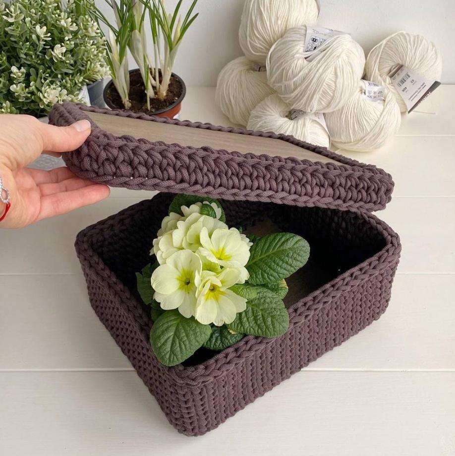 Прямоугольная корзина с крышкой из хлопкового шнура (Мария Могильниченко)