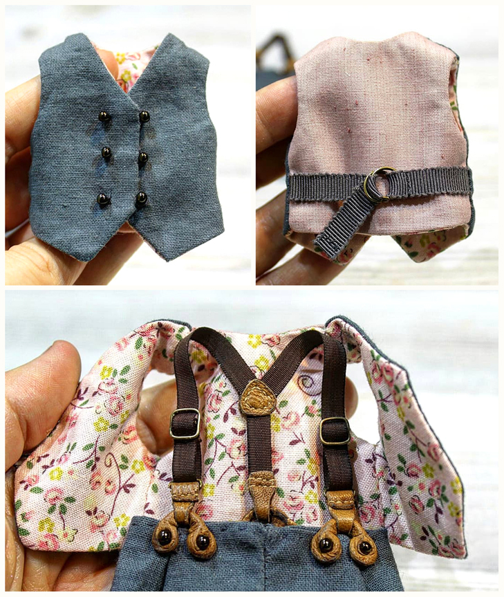 Жилет на подкладе под пиджак и реалистичные функциональные подтяжки для кукол и тедди (Альбина Глумова)
