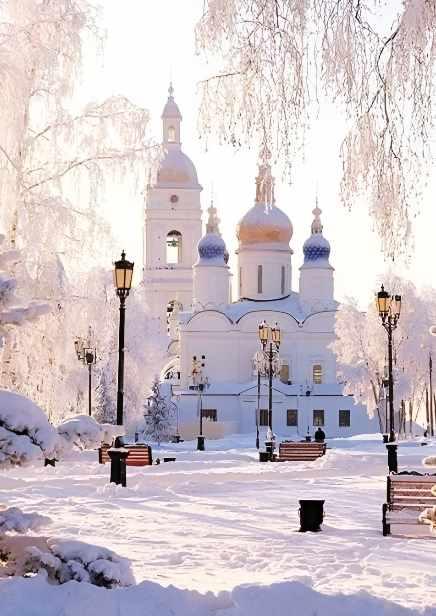 Зимний пейзаж с храмом (Ольга Базанова)