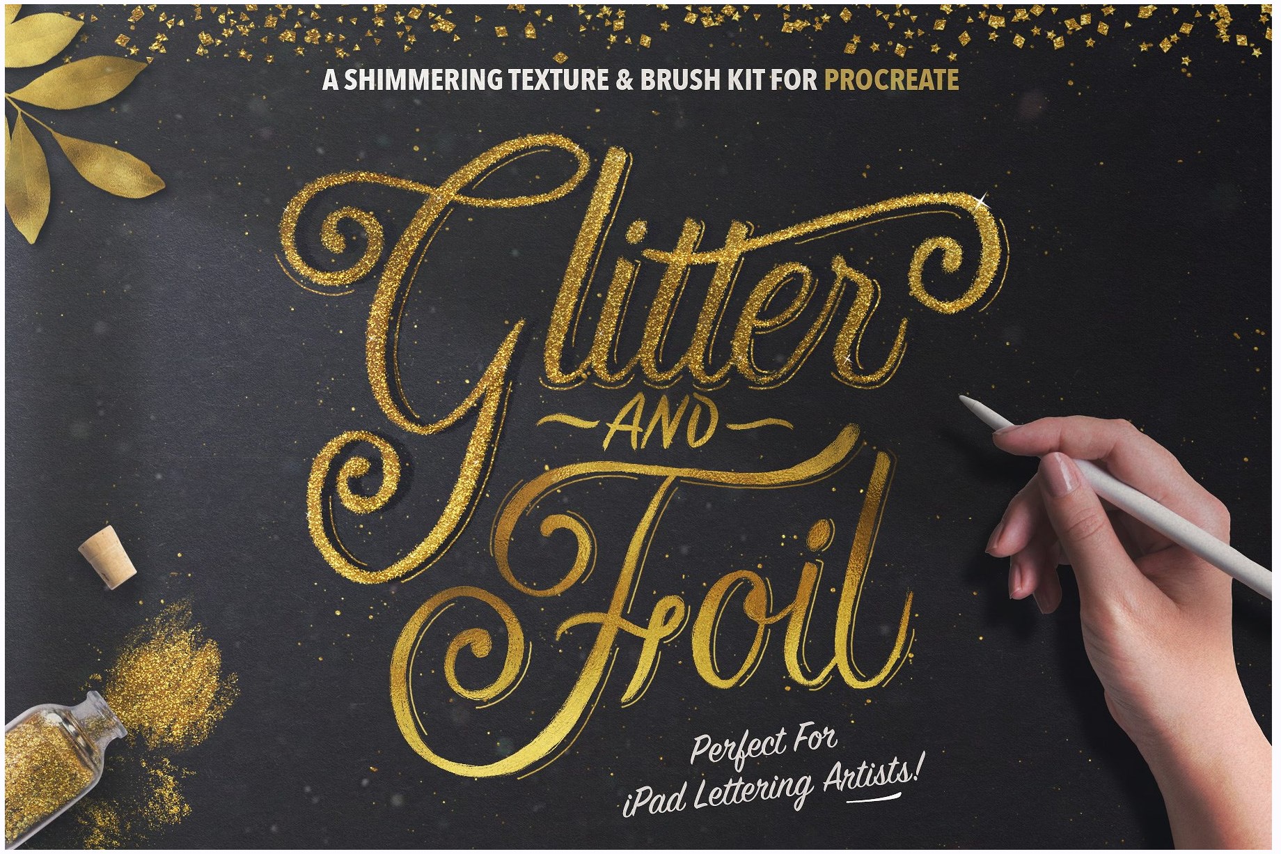 [creativemarket] Glitter and Foil Kit for Procreate / Набор блесток, фольги и 3D-кистей для Procreate