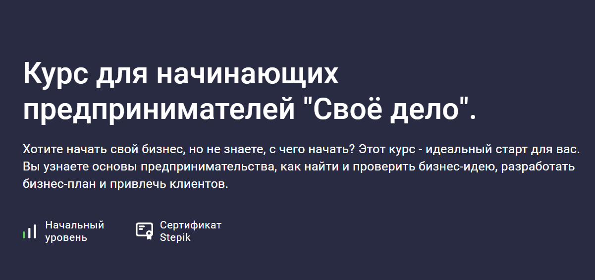 [Stepik] Курс для начинающих предпринимателей Своё дело (Валерия Качулина)