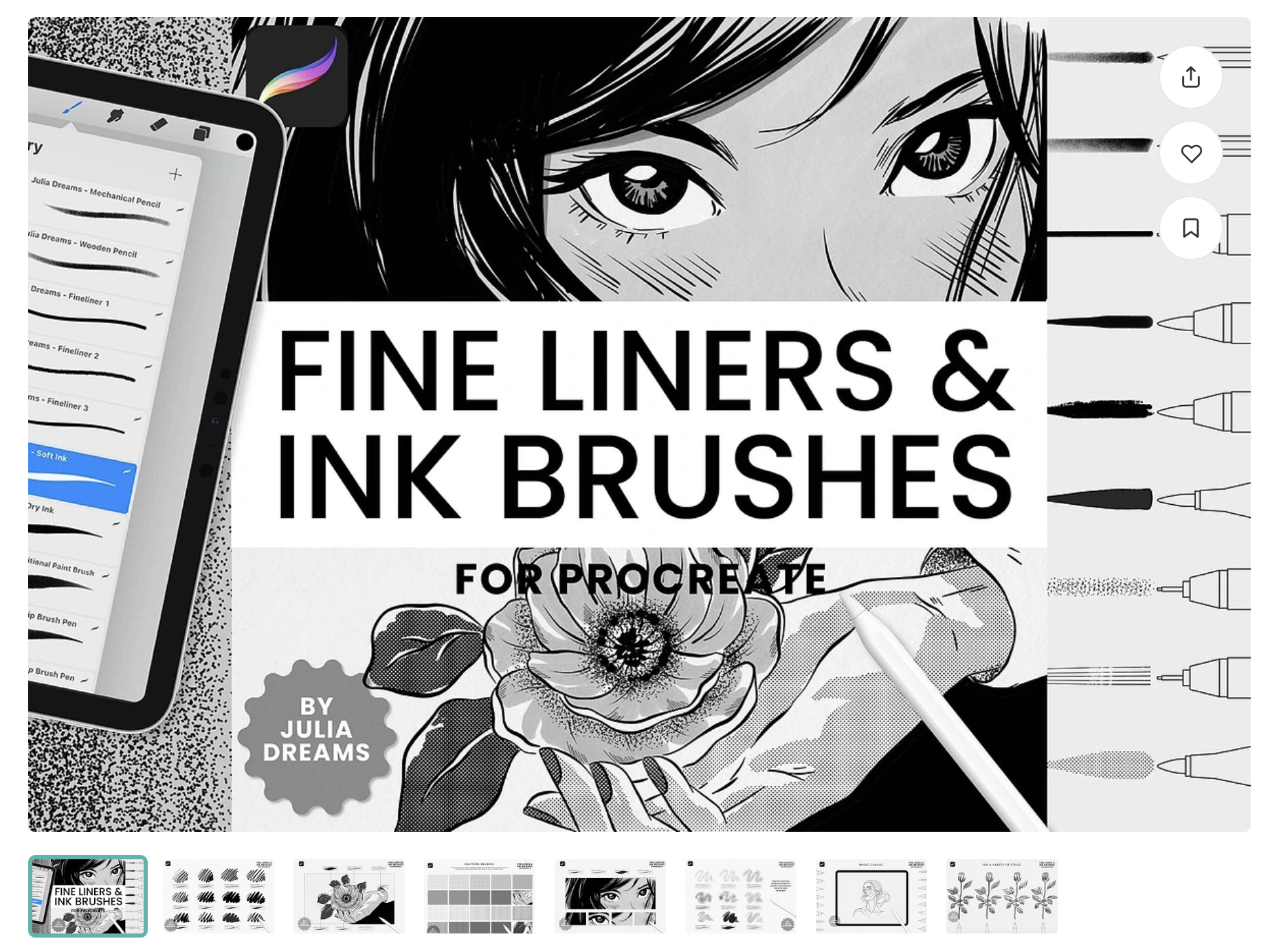 [CreativeMarket] Fine Liners Ink Brushes Procreate (Julia Dreams)