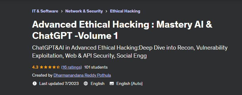 Advanced Ethical Hacking : Mastery AI & ChatGPT -Volume 1 (Dharmanandana Reddy Pothula)