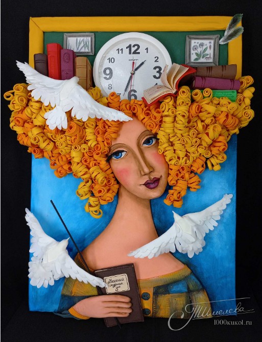 Картина-часы «Дама с голубями» (фом-арт) (Татьяна Шмелева)