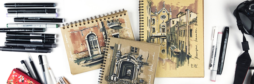 [Marker School]  Архитектурный скетчинг на крафте (Екатерина Пластинина)