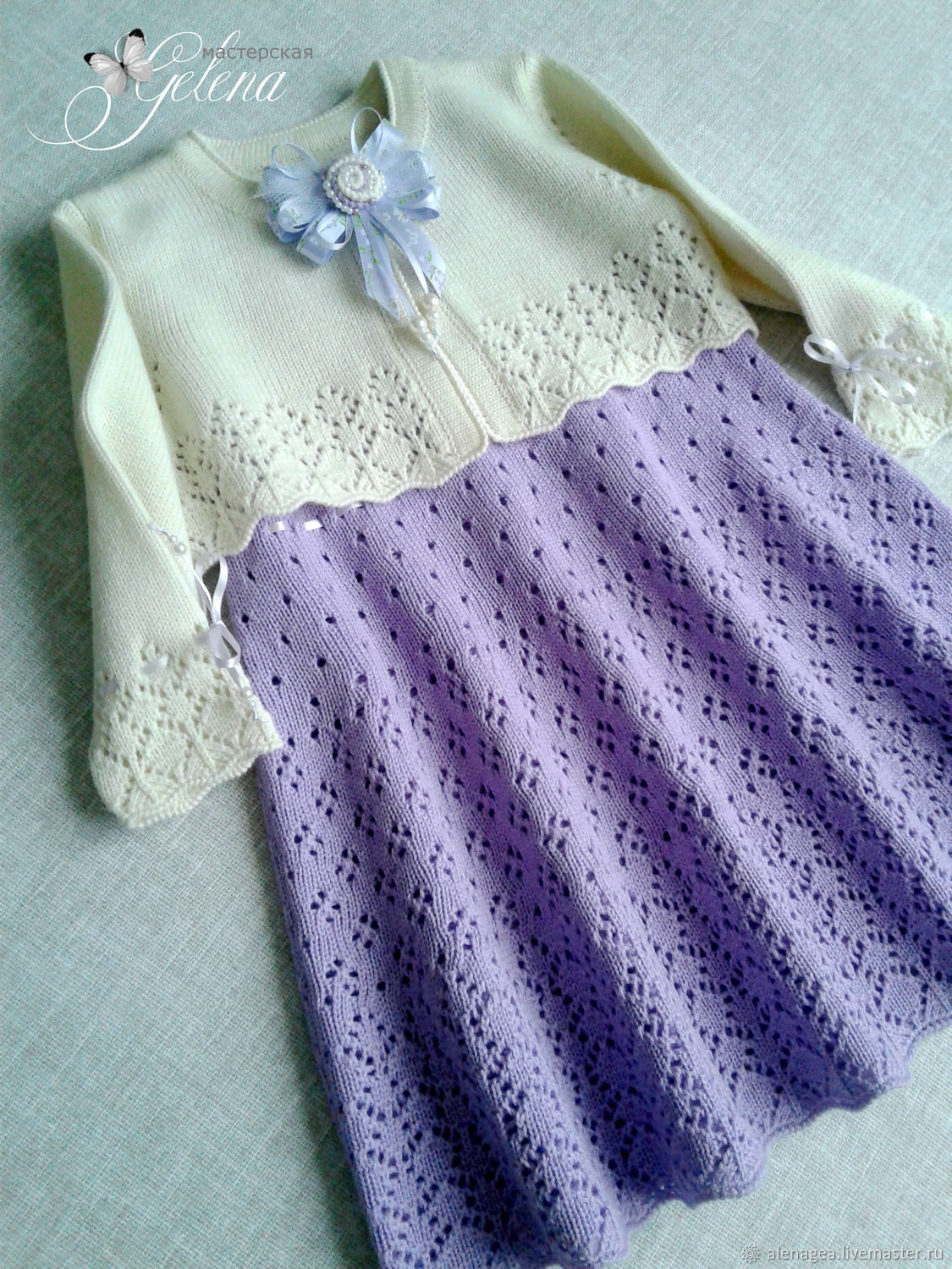 [Мастерская Gelena]Мастер-класс по вязанию комплекта для девочки Нежная сирень