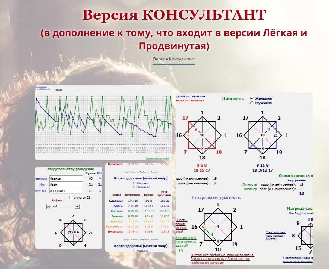 Программа Калькулятор: Зеркальная Матрицы Судьбы и Нео-Нумерология. Версия 8. Версия Консультант (Дмитрий Воронов)