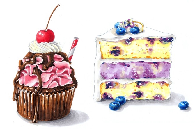 [Скетчинг маркерами] Мини-курс «Сладости» (Любовь Дрюма)