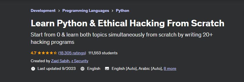 [Udemy] Learn Python & Ethical Hacking From Scratch (Zaid Sabih)